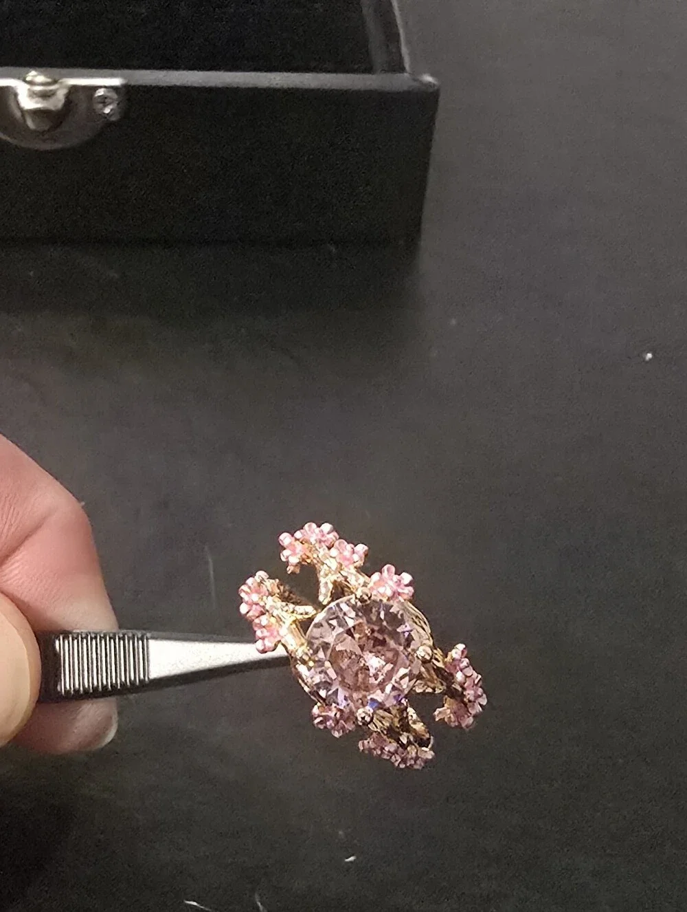 Pink Crystal Cherry Blossom Branch Ring Rose Gold Plated Flower Size 7
